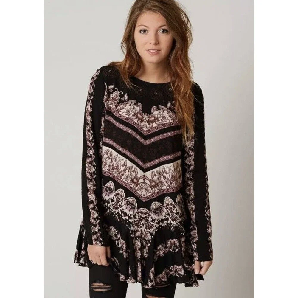 Free People Size S Oversize Boho Smooth Talker Tunic Blouse Festival Boho Grunge